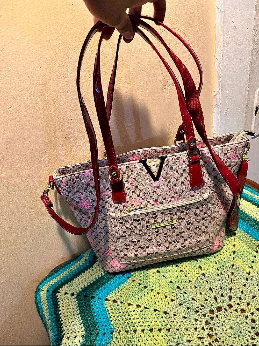 Mossy Oak Floral Monogram Tote in Pink & Red